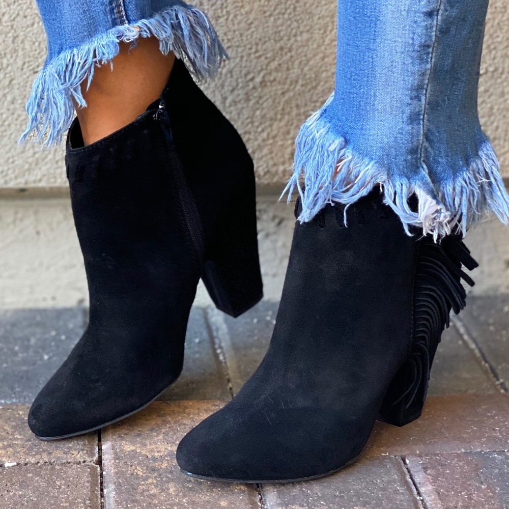 Genuine Distressed Suede Fringe Boho Ankle Boots - Picture 8 of 13